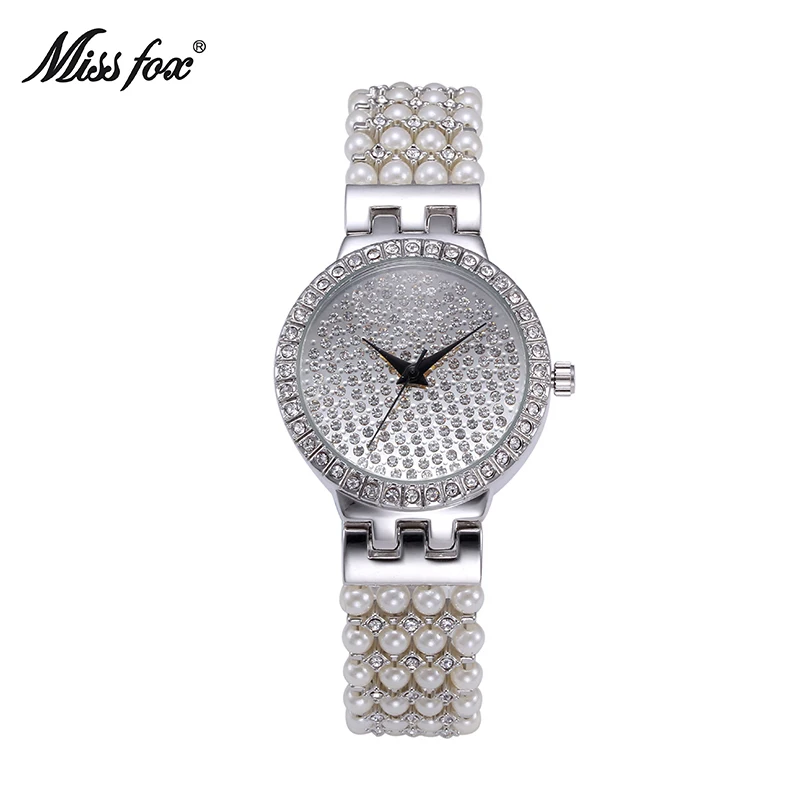 

MISSFOX Luxury Fashion Dress Quartz Watch Beauriful Nature Pearl Ladies Gold Silver Watches Stainless Steel Hidden Clasp Clocks
