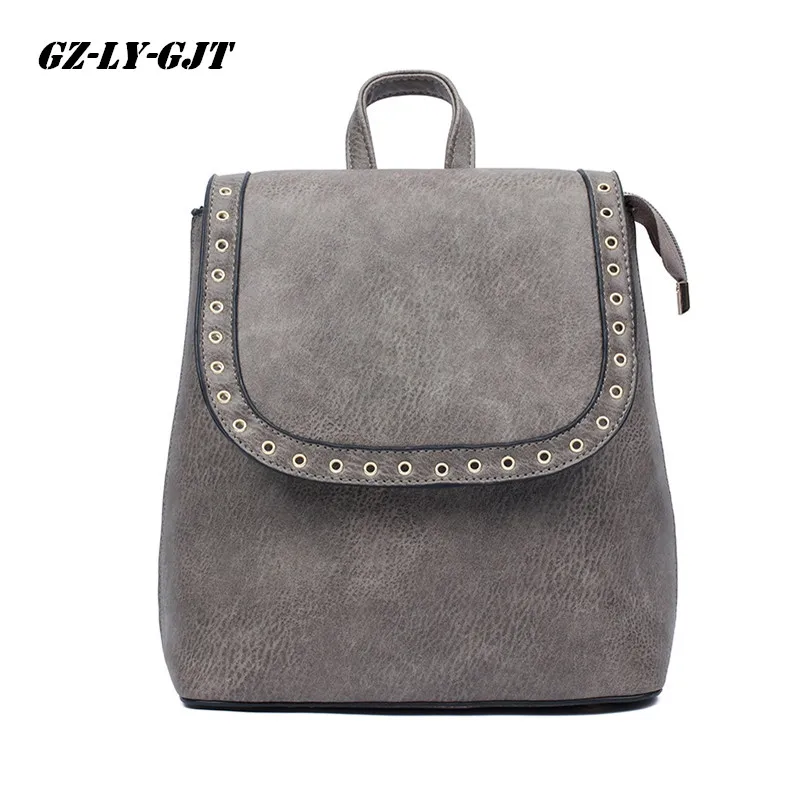 

GZ-LY-GJT 2018 Hot Fashion Backpack Women Designer Brand Leather School Bags For Teenage Girls Rivet Travel High capacity Bag