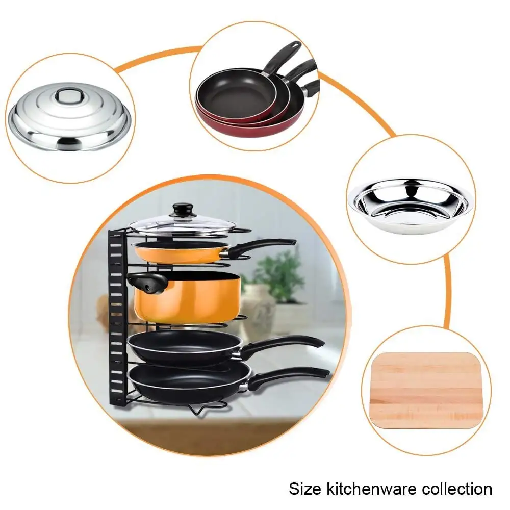 LMETJMA Adjustable Pan Organizer Rack Pot Lid Holder Folding Cookware Bakeware Chopping Board Organizer Shelf Rack KC0221 5