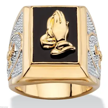 

Hot Selling 18KT GOLD Filled PRAYING HANDS CUT ONYX MENS RING SIZE:8-15