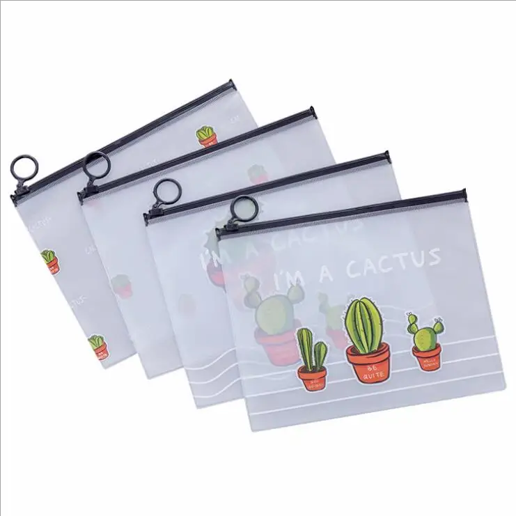 

New Cactus PVC Transparent A5 File Folder Document Filing Bag For Student Kids pencil case School Office Stationery Storage Bag