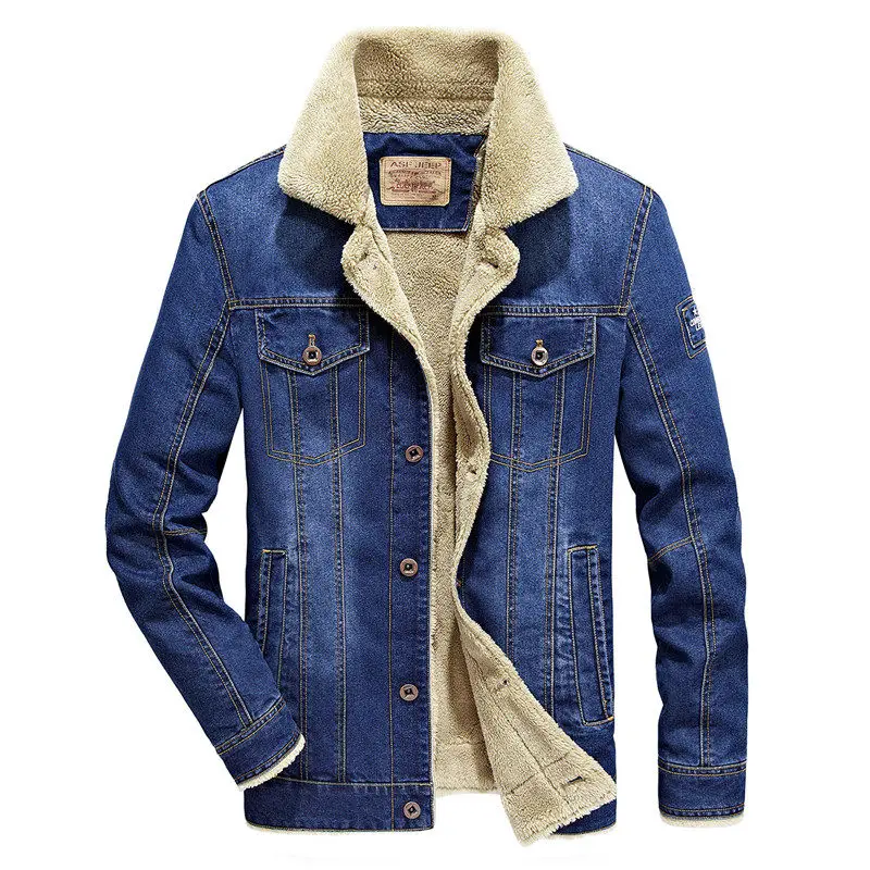 FOJAGANTO зимняя мужская джинсовая куртка, утолщенная теплая хлопковая подкладка, Мужская джинсовая куртка, мужские пальто, пальто в стиле хип-хоп, куртка, одежда - Цвет: Blue