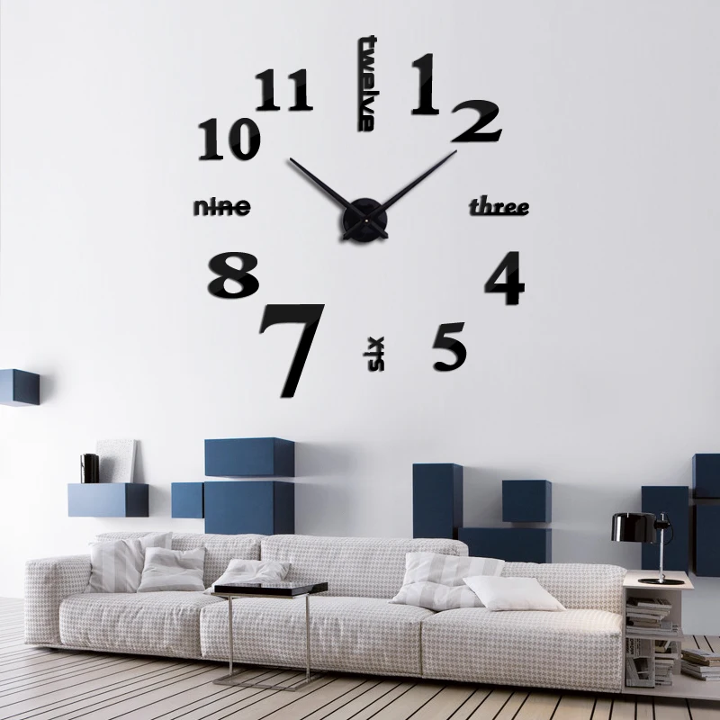 3D DIY WALL CLOCK HOME MODERN DECORA ACRYLIC MIRROR ART STICKER DECALS BLING
