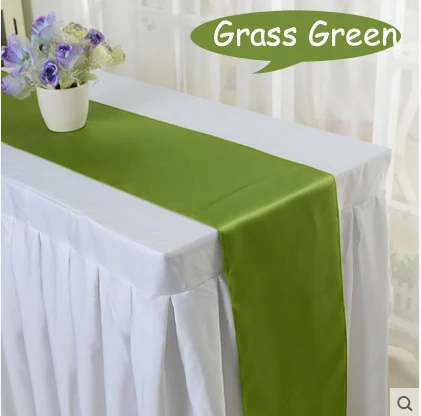 Hot 10pcs/lot Wedding Party Decoration 30*275cm Red/Pink/Blue 16 colors Satin Table Runner Ceremoney Event Kids Birthday Decor - Цвет: grass green