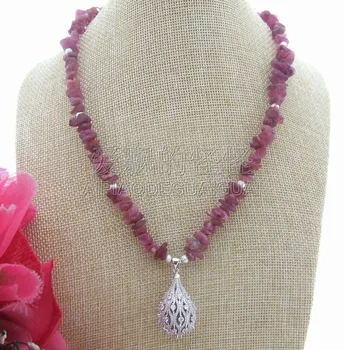 

N071304 19" Natural Red Tourmaline Rough Necklace Cz Pendant