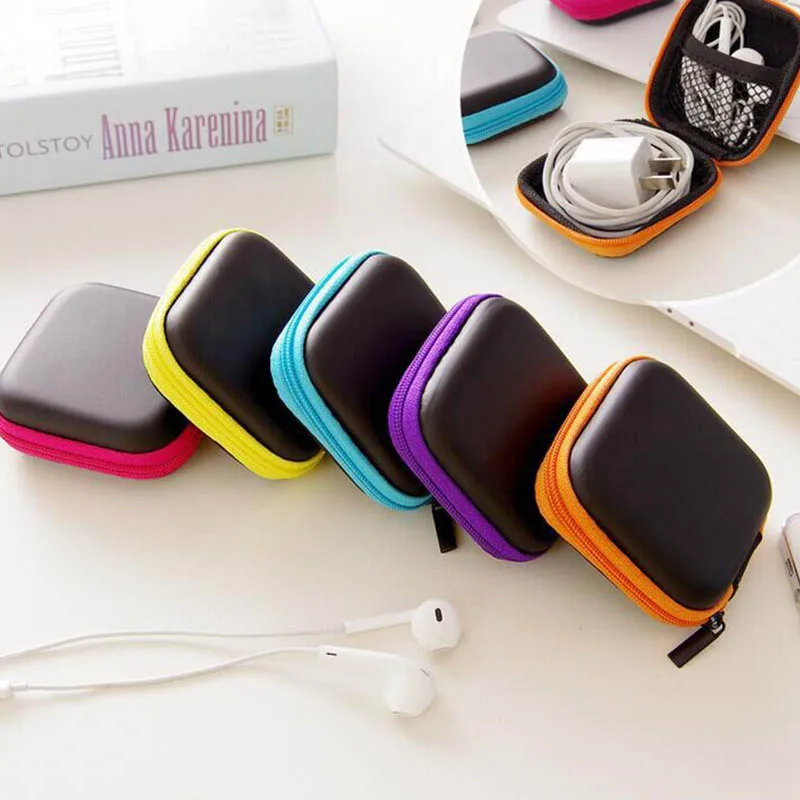 

Zippered USB Cable Organizer Headset box Mini Storage bags Earphone Case Portable Earphone Bag Square Shape