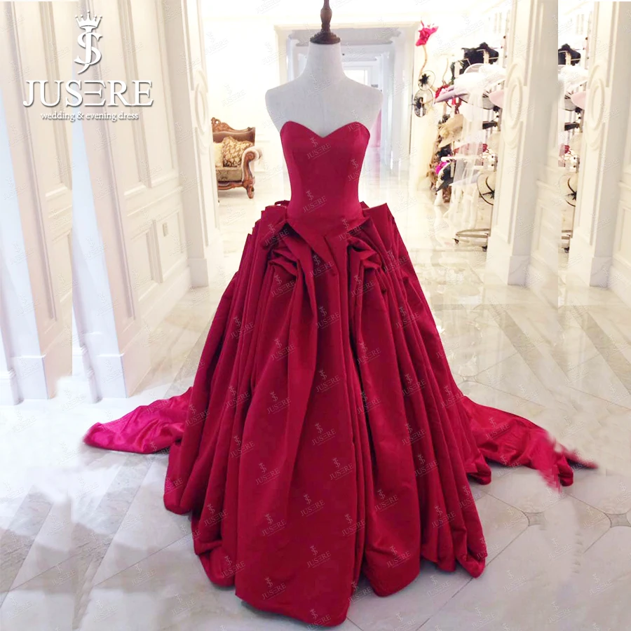 Jusere Vlakte Sweetheart Off Shoulder Ruches Rok Grote Mooie Nieuwe Ontwerp Vetersluiting Lange Trein Rode Puffy SimpleProm Jurk 2018 Jusere Vlakte Sweetheart Off Shoulder Ruches Rok Grote Mooie Nieuwe Ontwerp Vetersluiting Lange Trein Rode Puffy SimpleProm Jurk 2018