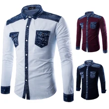 Shirt cowboy men 2017 new fashion business casual stitch male long-sleeved shirts Mens popular selling size S-3XL Hot sale Top