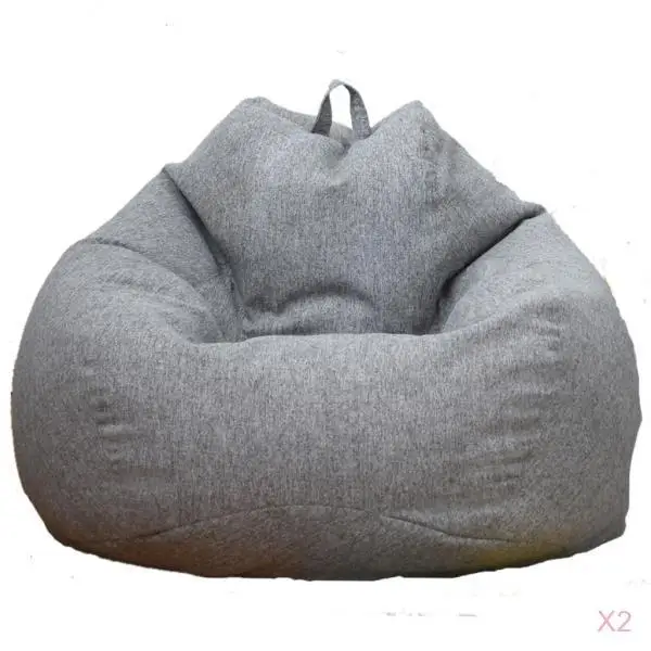 2 Pieces Solid Color Linen Large Stuffed Animals Storage Bean Bag Cover Gray