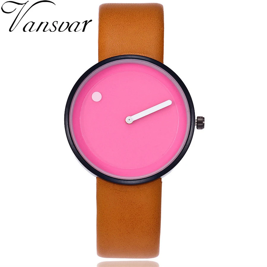 

2017 Vansvar Brand Relogio Feminino Creative Design Dot and Line Simple Face Quartz Watches Minimalist Style Wristwatches
