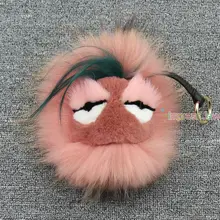 Фотография Free Shipping Hot Sale Fluffy Genuine Raccoon Fur Pom Pom Keychain Fur Ball Monster Bag Charm Women Plush Key Chains Key Ring