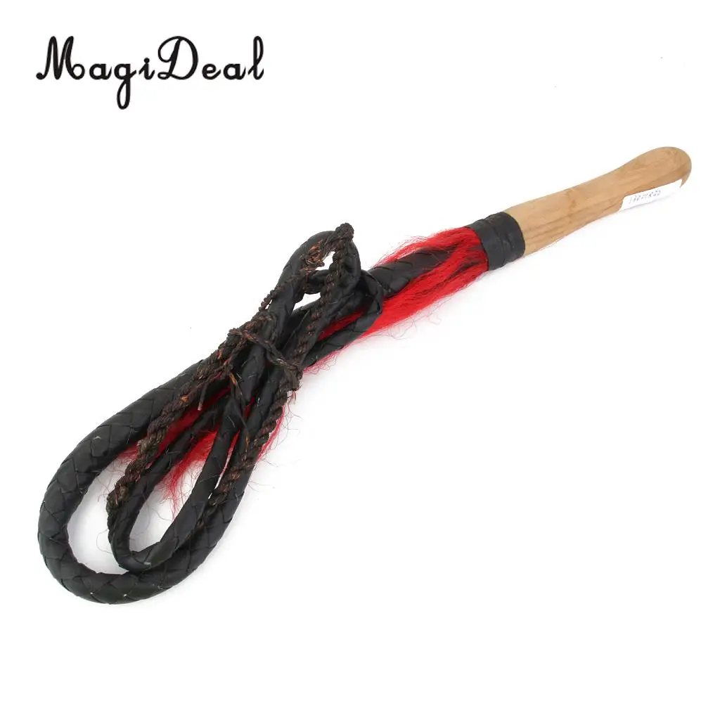 MagiDeal 6ft Outdoor Black Braided Leather Whip Bullwhip w/ Wooden Handle for Camping Hiking Equipment Accessories Black
