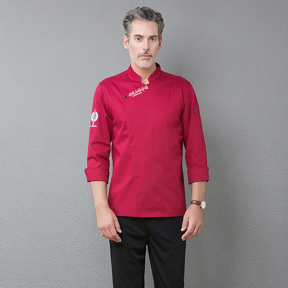 Новые мужские и женские куртки шеф-повара с длинным рукавом и принтом, ресторанная кухня, кулинарная кухня, кафе, булочная, ресторанная Рабочая форма - Цвет: Coat4