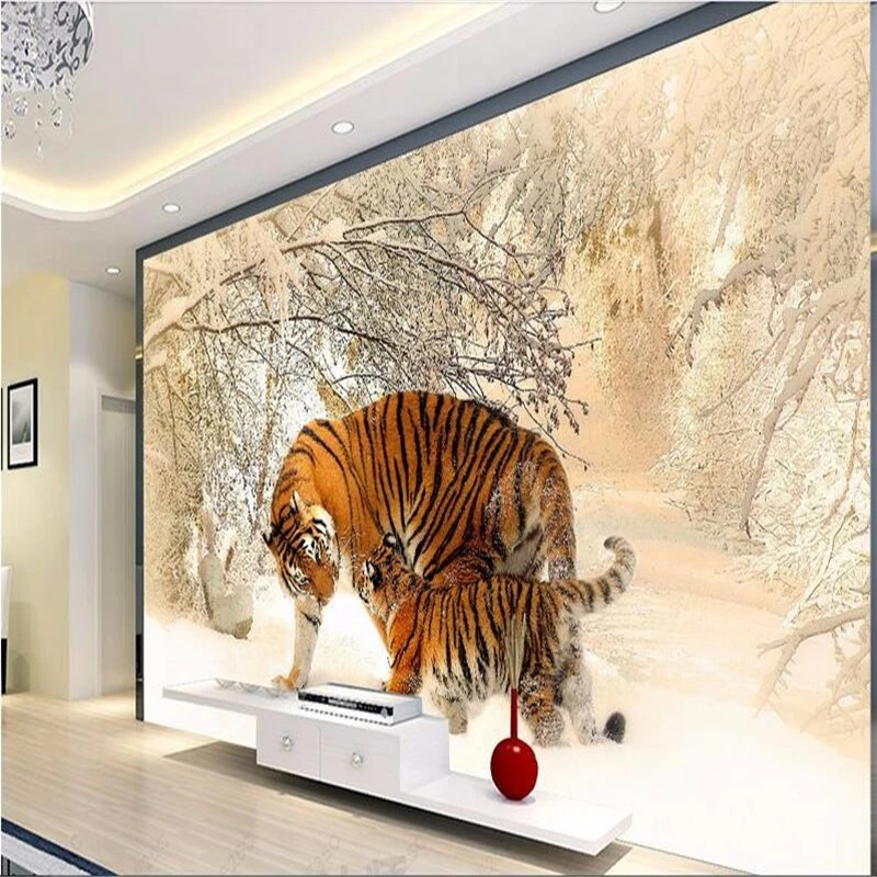 Обои beibehang papel de parede на заказ 3d Тигр Зимний снег фотообои для стен 3 d обои|background