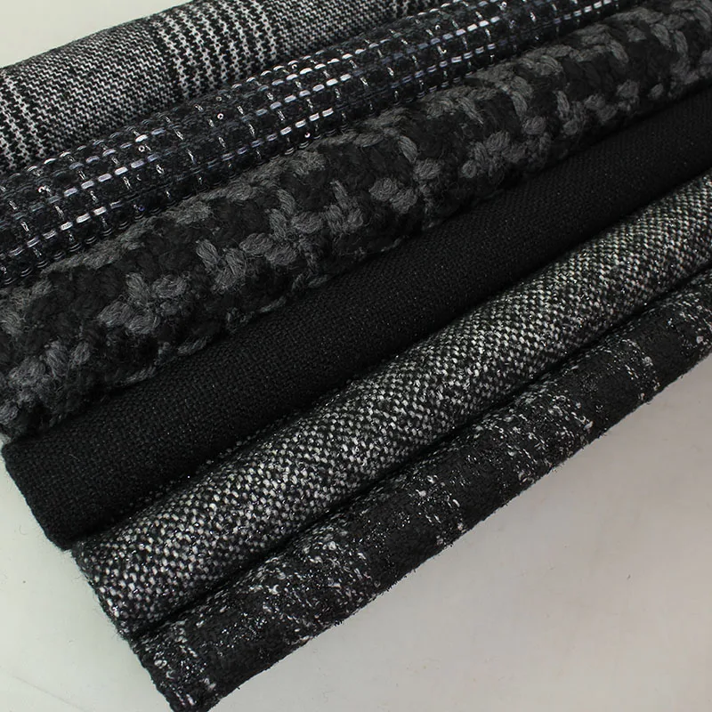 

Large jacquard grid pattern wool tweed fabric use winter woolen coat suit esa-w9