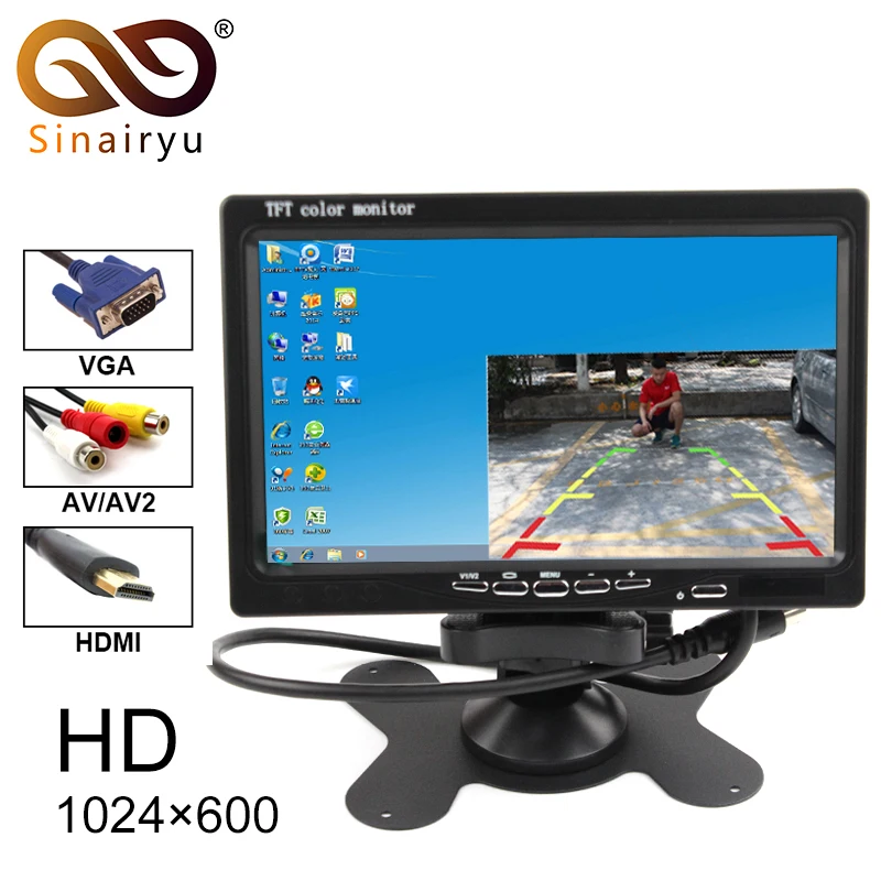 

7Inch 1024x600 TFT Color LCD AV Vehicle Car Rearview Monitor With HDMI VGA AV Input CCTV Security Monitor+Remote Control