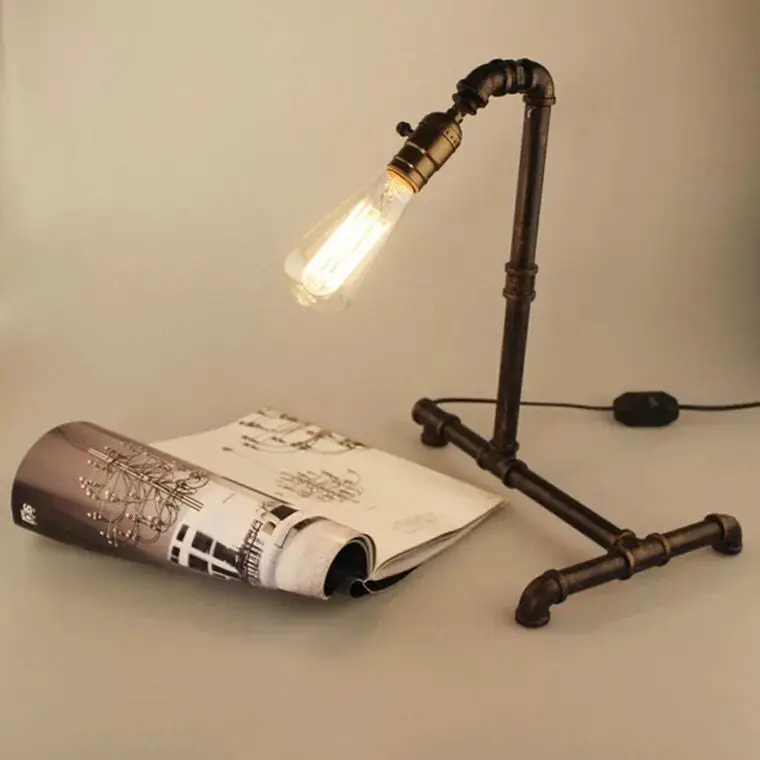 

Water Pipe Table Lamp Loft Vintage Lighting Originality Desk Light for Study/Bedroom Rustic Metal Table Lamp