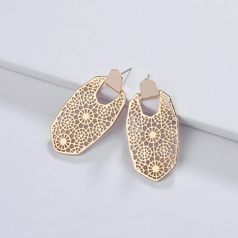 

Simplicity Geometric Hollow out Flower Metal Statement Earring Trendy Boho Big Dangle Earring for Women