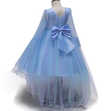 Детская прозрачными рукавами вечернее со шлейфом платье девочек Бисер кружевное платье принцессы; милые свадебные Платья для младенцев