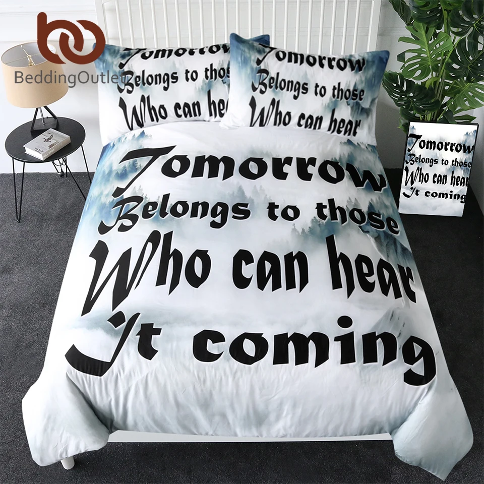 

BeddingOutlet Foggy Forest Bedding Set Tree Letters Printed Quilt Cover Mountain View Bedspreads Nature Beauty Bed Set 3-Piece