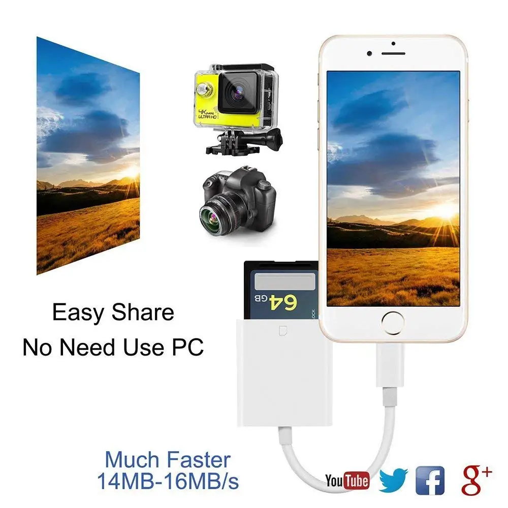 Адаптер для чтения карт Lightning-SD, совместимый с OTG кабелем для передачи данных, цифровой комплект для iphone X XR XS Max 8 7 6 iPad Pro IOS