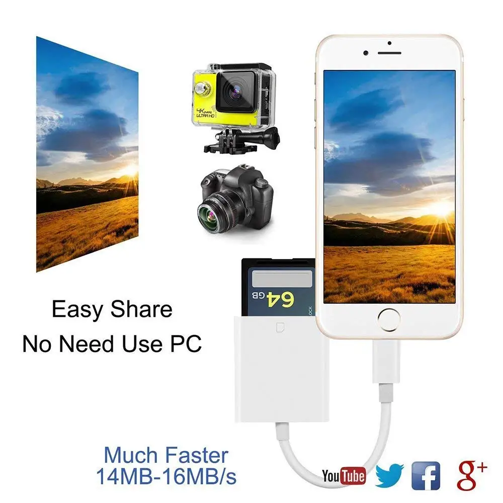 OTG кард ридер для Lightning на SD смарт цифровая камера адаптер считывателей iPhone iPod Apple