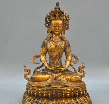 

007767 17' Tibetan Buddhism Bronze Copper Amitayus Buddha Sculpture Statue