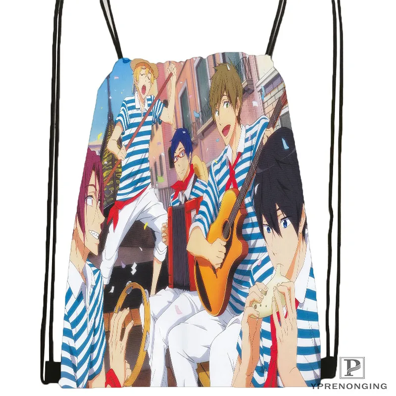 Custom free iwatobi swim club Drawstring Backpack Bag Cute Daypack Kids Satchel Black Back 31x40cm 180611