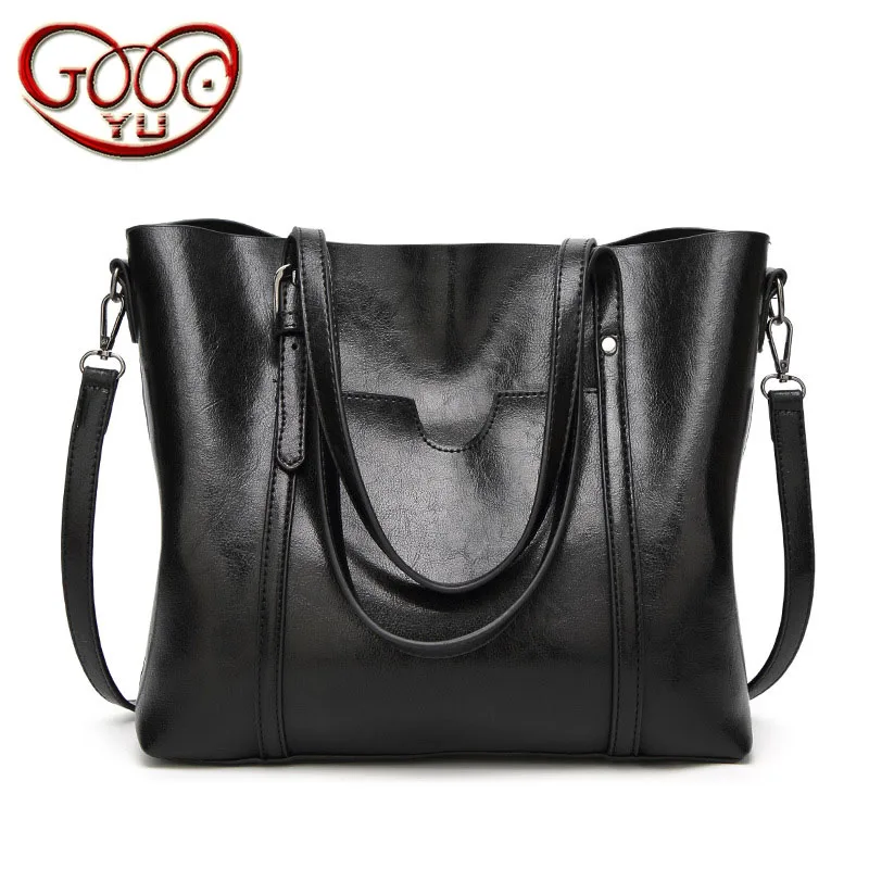 

New PU leather fashion bucket-style large bag wild shoulder Messenger bag simple oil wax leather mobile ladies tote bag