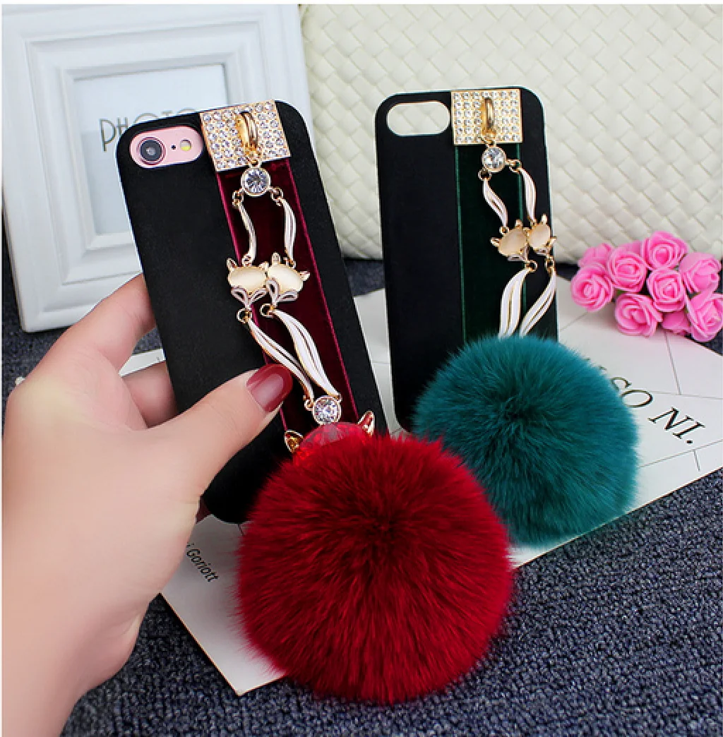 YESPURE Fancy Mirror Fur Ball Cover For Iphone 6/6S Metal Pearl