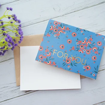 

12set gold Word theme deep sky blue flower for you Card message cards greeting card wedding Party Invitation with envelope