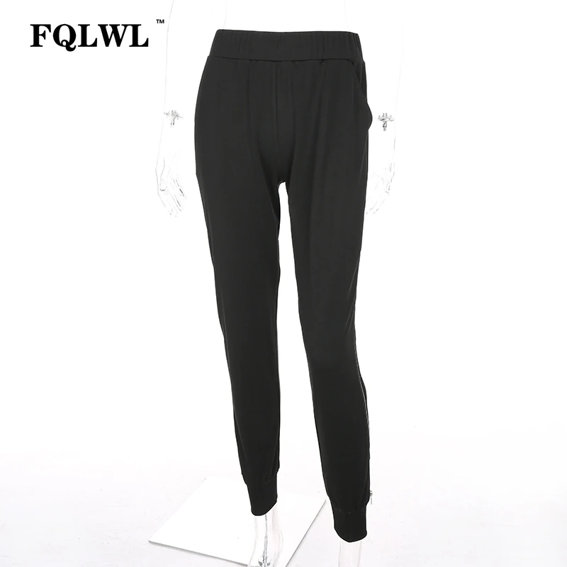 FQLWL сексуальные штаны-шаровары с разрезом по бокам, черные хлопковые штаны на молнии с высокой талией, спортивные штаны для женщин, уличная одежда, женские свободные штаны