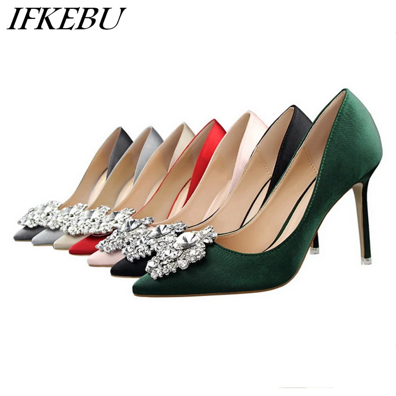 

Pumps Woman Rhinestone High Heels Slides Fashion Slip on Shallow Sandals Pointed Toe Shoes Women Luxury Designer Zapatos Mujer