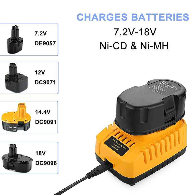 2A para Dewalt cargador de batería de 18V 7,2 v 12V 12V 14,4 V Ni CD, Ni MH DE9057 DC9071 DC9091 DC9096 de energía de la batería recargable de la herramienta|Cargadores| -