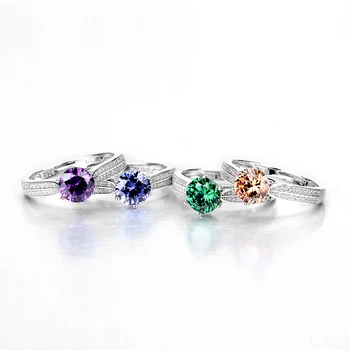 

CHEESTAR JEWELS fine jewelry 925 sterling silver ring for woman ring champagne color round 6.5mm cubic zirconia stone on center