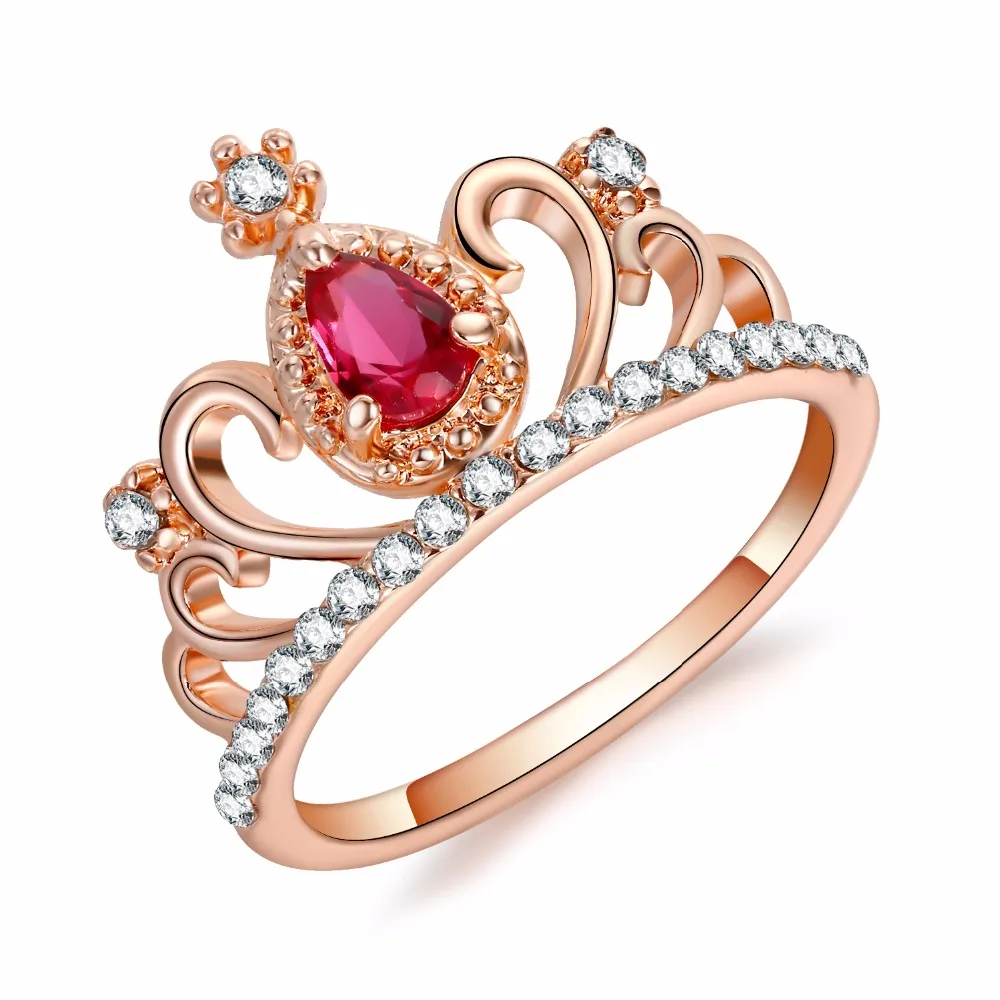 FAMSHIN Принцесса Королева Корона Кольца для женщин подарок на день рождения трендовые розовое золото цвет кристалл обручальные кольца