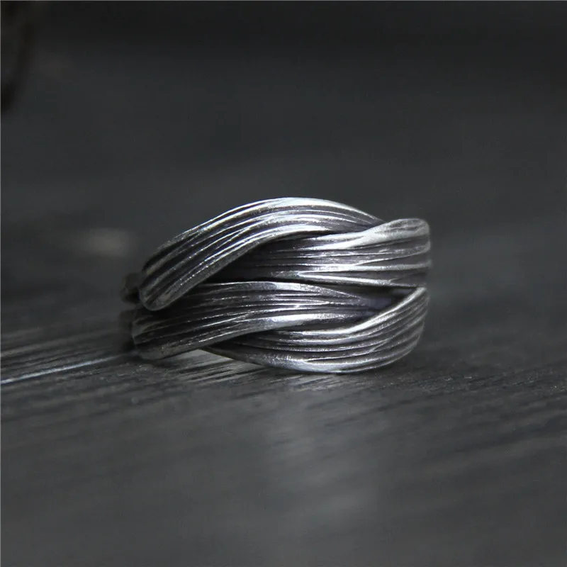

C&R Real S999 Sterling Silver Rings for Women Men Unisex Wide Braided Thai Silver Rings Handmade Vintage Fine Jewelry Size 5-10