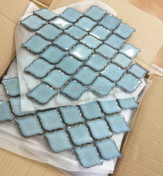 Роскошные Синие мозаичные плитки, водостойкие керамические мозаичные плитки, украшения, 15 шт, размер 280x245 мм, сетчатая Подложка для ванны/туалета