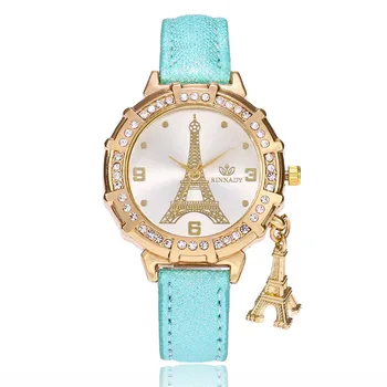 

FUNIQUE Effiel Tower Charm Female Rhinestone Watch Quartz Clock Watch Fashion Numerals Hand Clock Montre Femme For Dropshipping