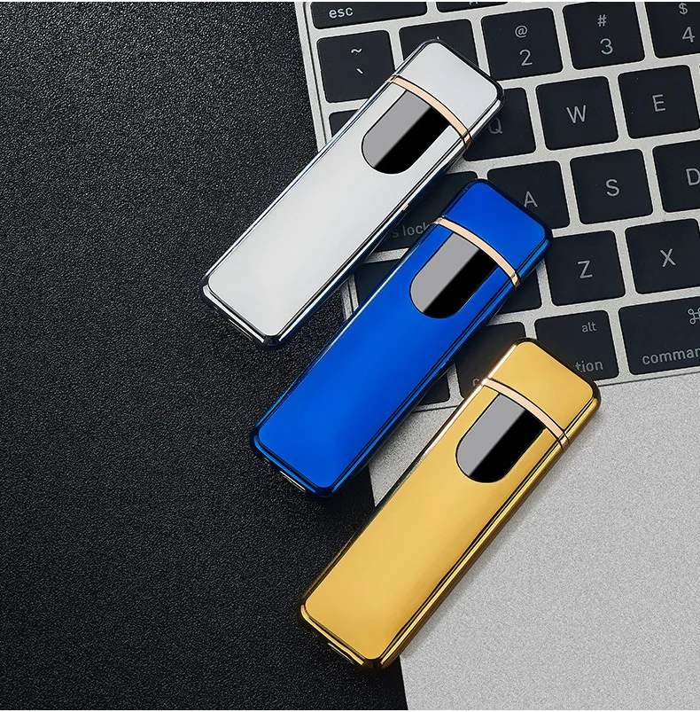 Отпечаток пальца Сенсорная Электронная USB Зажигалка Двусторонняя зажигание электрическая зажигалка для сигарет Вольфрамовая турбо плазменная дуговая зажигалка