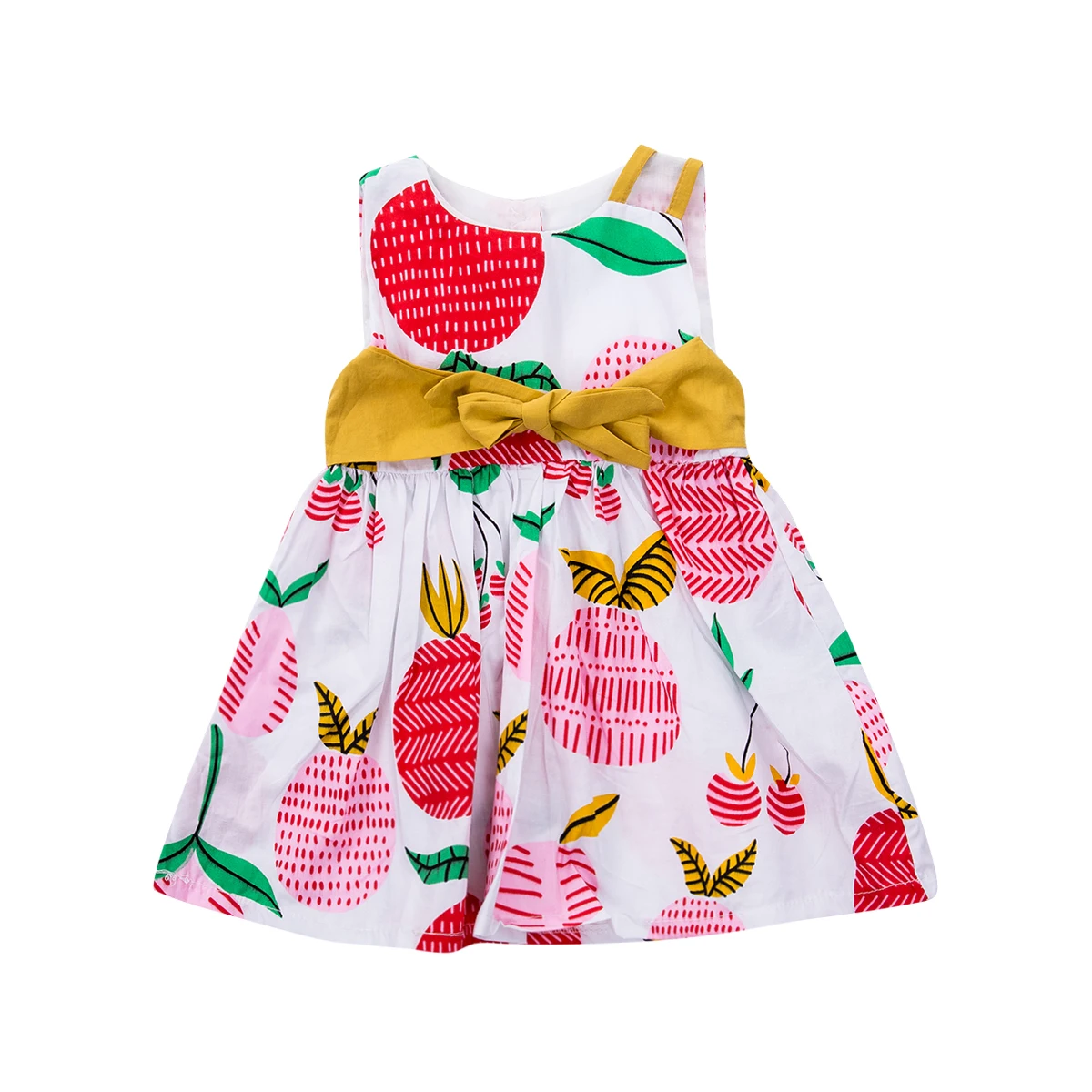 

Baby Girls Fruits Sleeveless Mini Dresses Newborn Infant White Bowknow Princess Sundress 2019 Summer Lovely