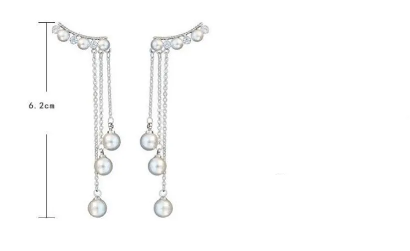 925 пробы Silver Pearl кисточкой Длинные серьги падения для Для женщин Свадебные украшения стерлингового-серебро-ювелирные изделия pendientes Brincos eh424
