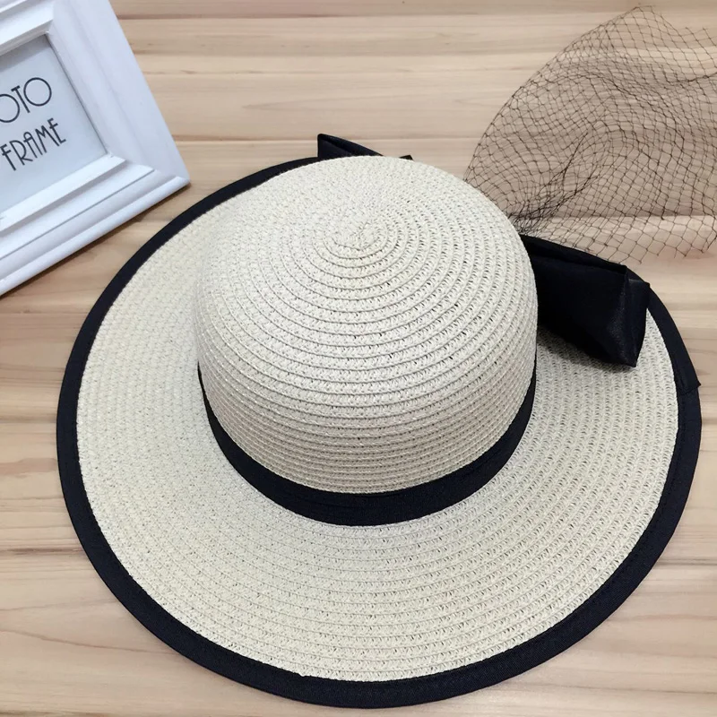 1 Pcs 2016 New European Net Yarn Bowknot Women Sun Hat Spring Summer ...