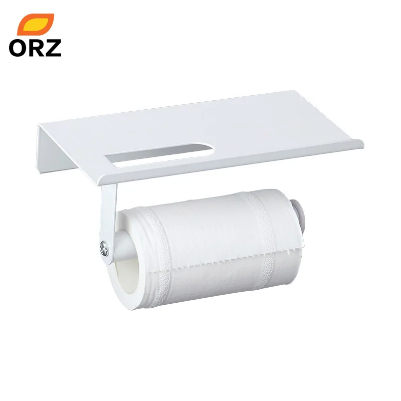 ORZ Toilet Paper Holder Rack With Mobile Phone Storage Shelf Wall Mount Bathroom Tissue Holder Bathroom Storage Organizer Rack 