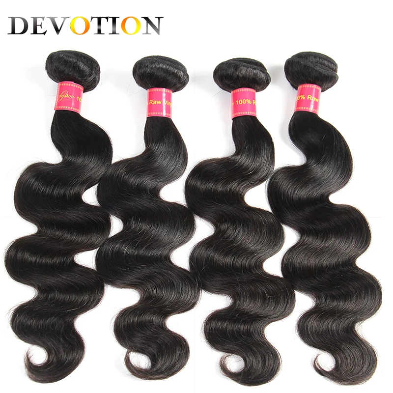 Devotion Hair Indian Body Wave 4 Bundles 100% Human Hair Extension Raw Indian Hair Natural Black Color Non Remy Hair Extensions