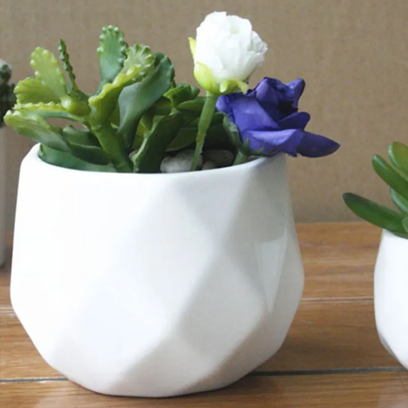 

Ceramic Flower Pot Vase Desk Decor Pottery Succulent Planter Mini White Faceted