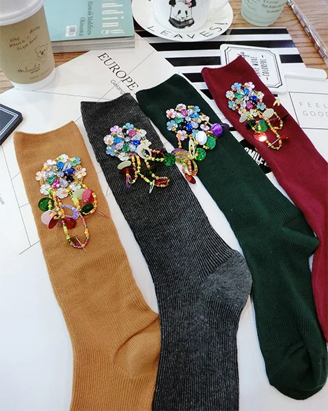 2018 New Fashion Tide Socks 3d Print Cute Socks Candy Color Nail Sequins Beads Harajuku Funny Socks Women Japan Sokken BAC555