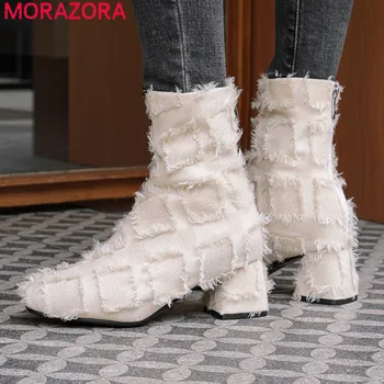 

MORAZORA 2019 Newest women ankle boots unique high heel dress party shoes zip solid colors autumn winter boots woman big size 45