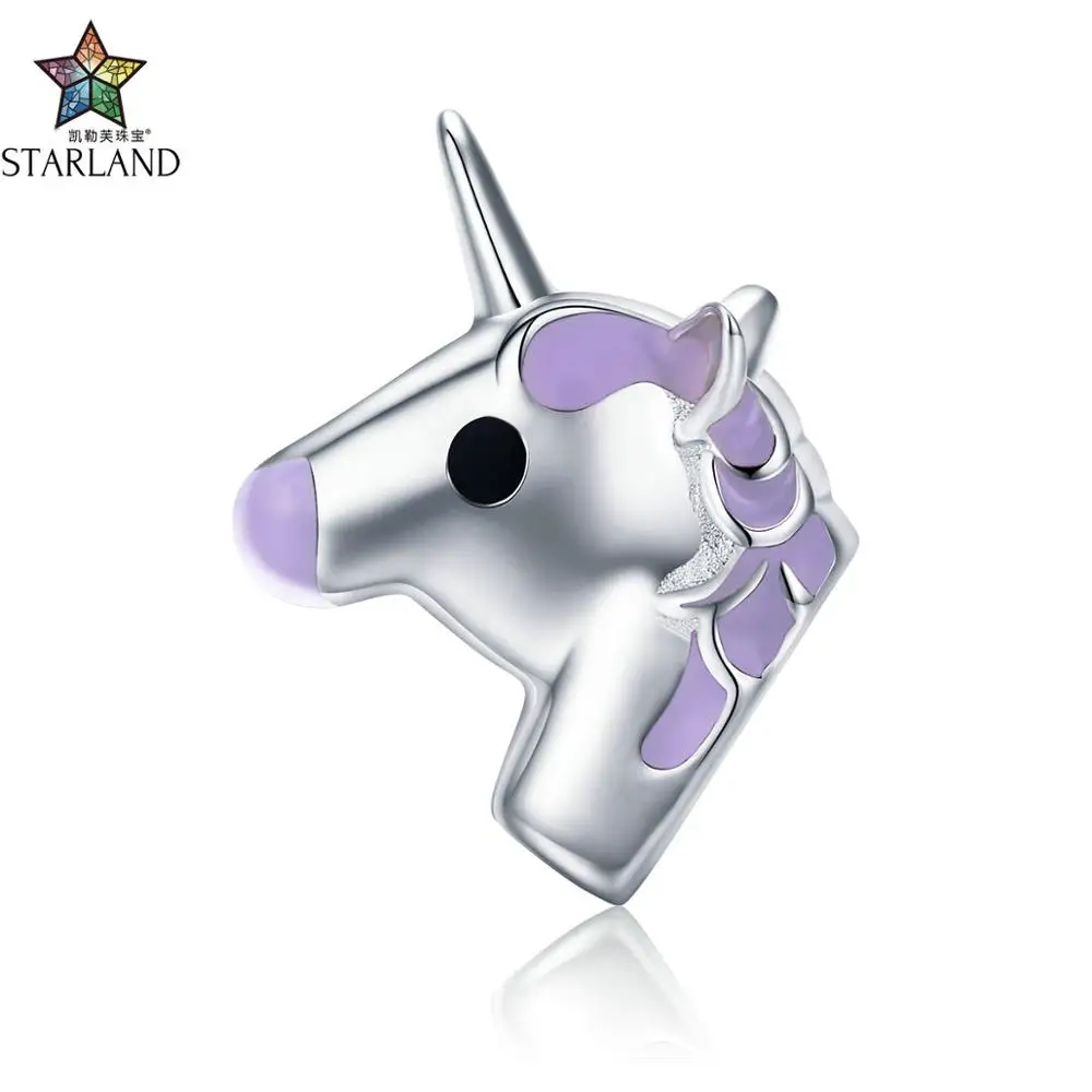 

XINHUI 2019 New Hot Sale Fashion 925 Sterling Silver Charm Purple Horse Enamel Beads for Bracelet & Necklace Women DIY Jewelry