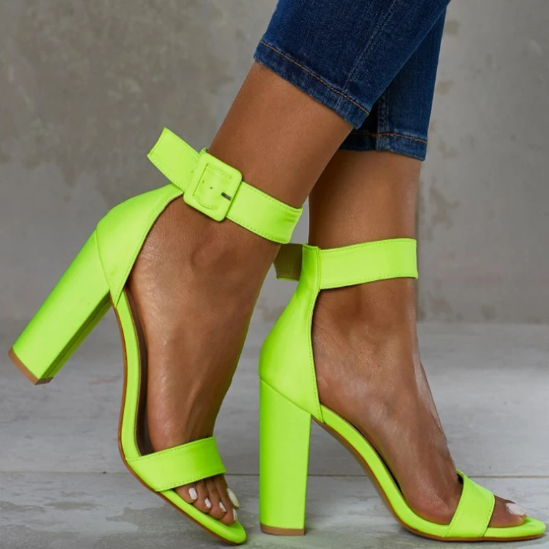neon green chunky heels